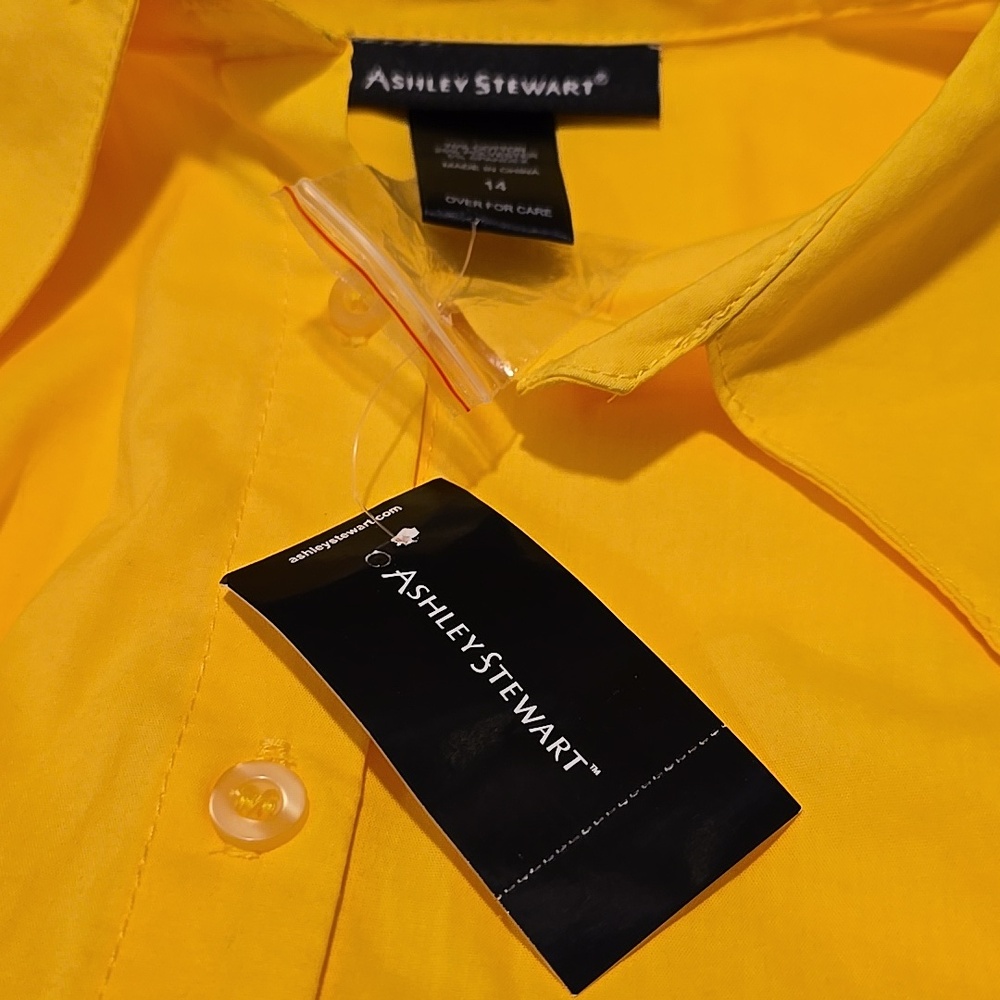 Ashley Stewart Sunny Yellow Button-Down Short Ruffle Sleeve Shirt - Picture 5 of 5